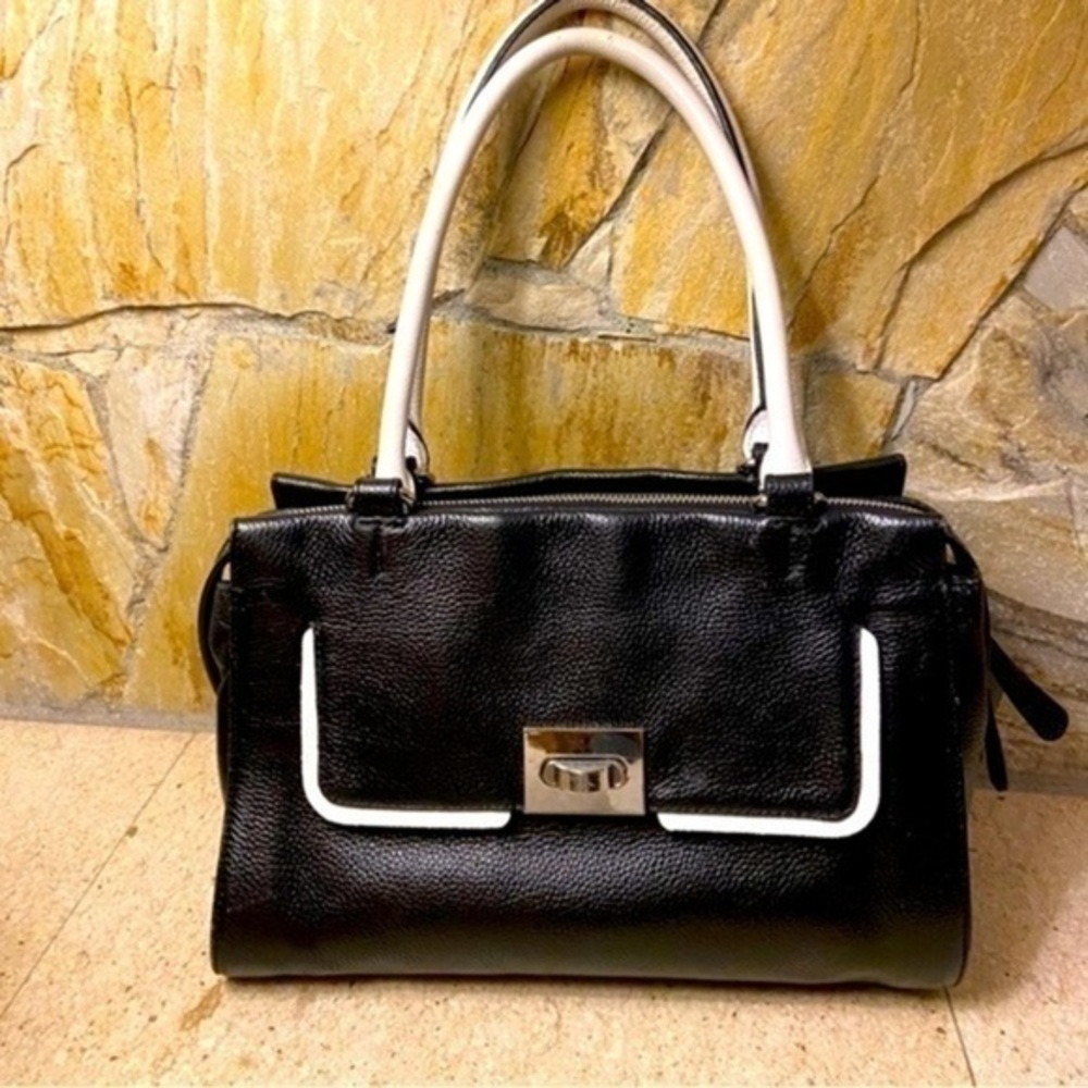 Charles Jourdan leather black and white satchel purse made in France - quality